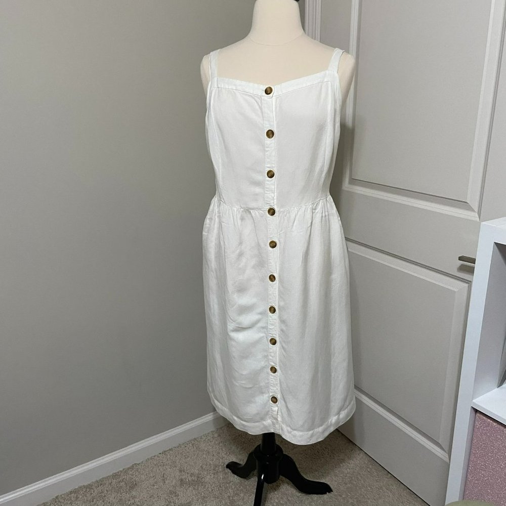 LOFT Plus White Button-Down Midi Dress